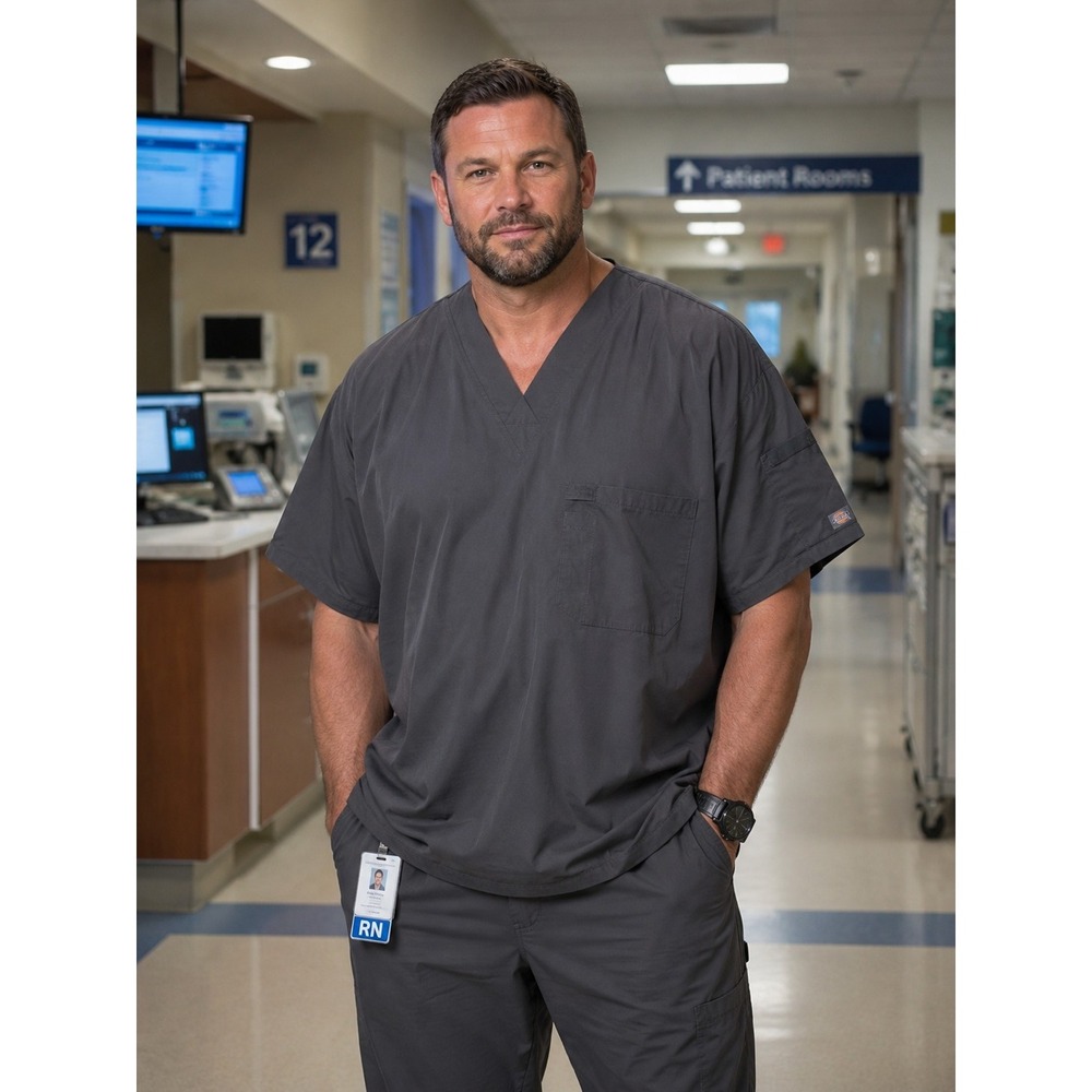 DICKIES Men's 3XL Dark Gray Scrubs Top Medical Nurse -1222